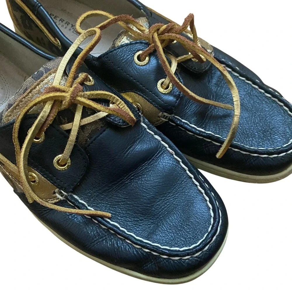 Sperry Top Sider Boat Shoes Leather Multicolor Gold Slip On Women 8.5 Fisherman